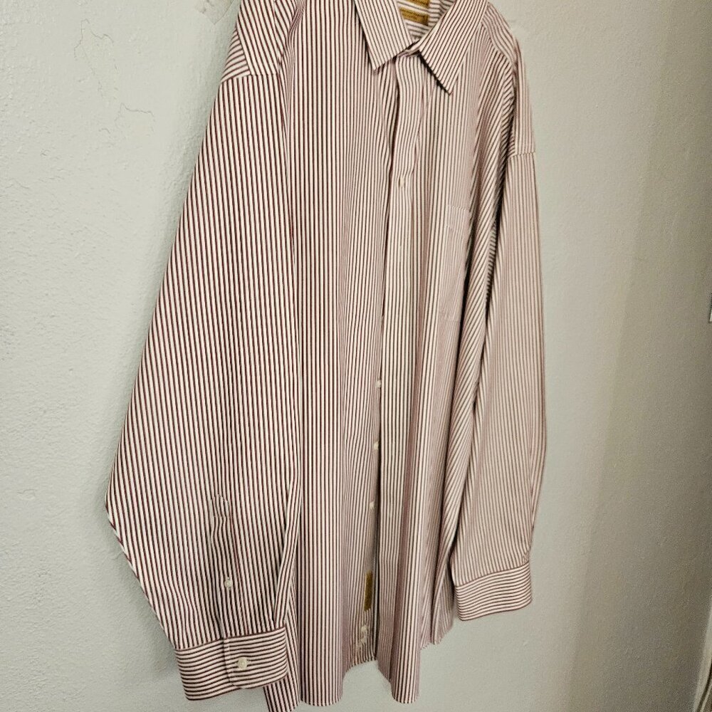 Roundtree & York Gold Label Non Iron Red Striped Button Down Shirt Size 19/38 T - Picture 6 of 7